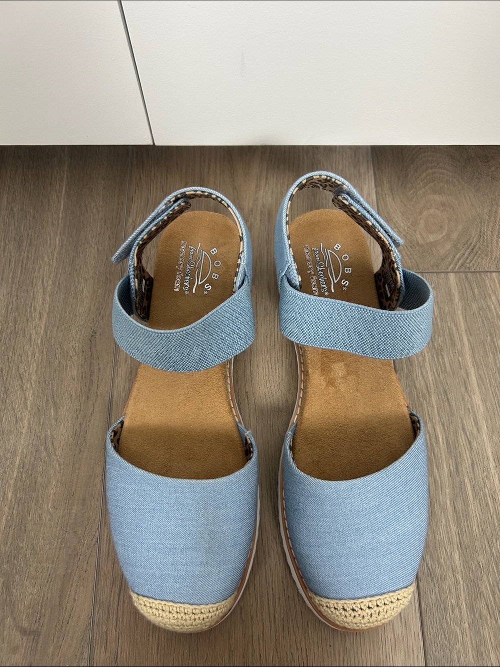 Skechers Light Blue Espadrille Wedge Sandals with Ankle Strap Size 8.5